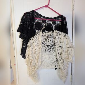 Just Love Set Of 2 Just Love Black and Cream Lace Cardigan Crop Shrug Shawl